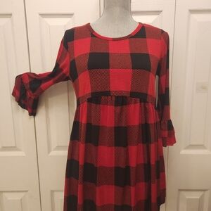 HEIMISH USA Red and Black Plaid Long Tunic Top